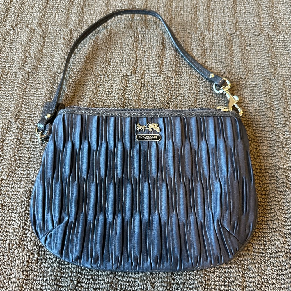 Coach Gray Pleated Wristlet with Gold Accents